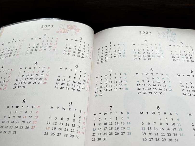 手帳の年間カレンダー2年分